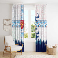 Finland Christmas Window Curtain with Reindeer Forest Crest and Nordic Pattern Design - Wonder Print Shop