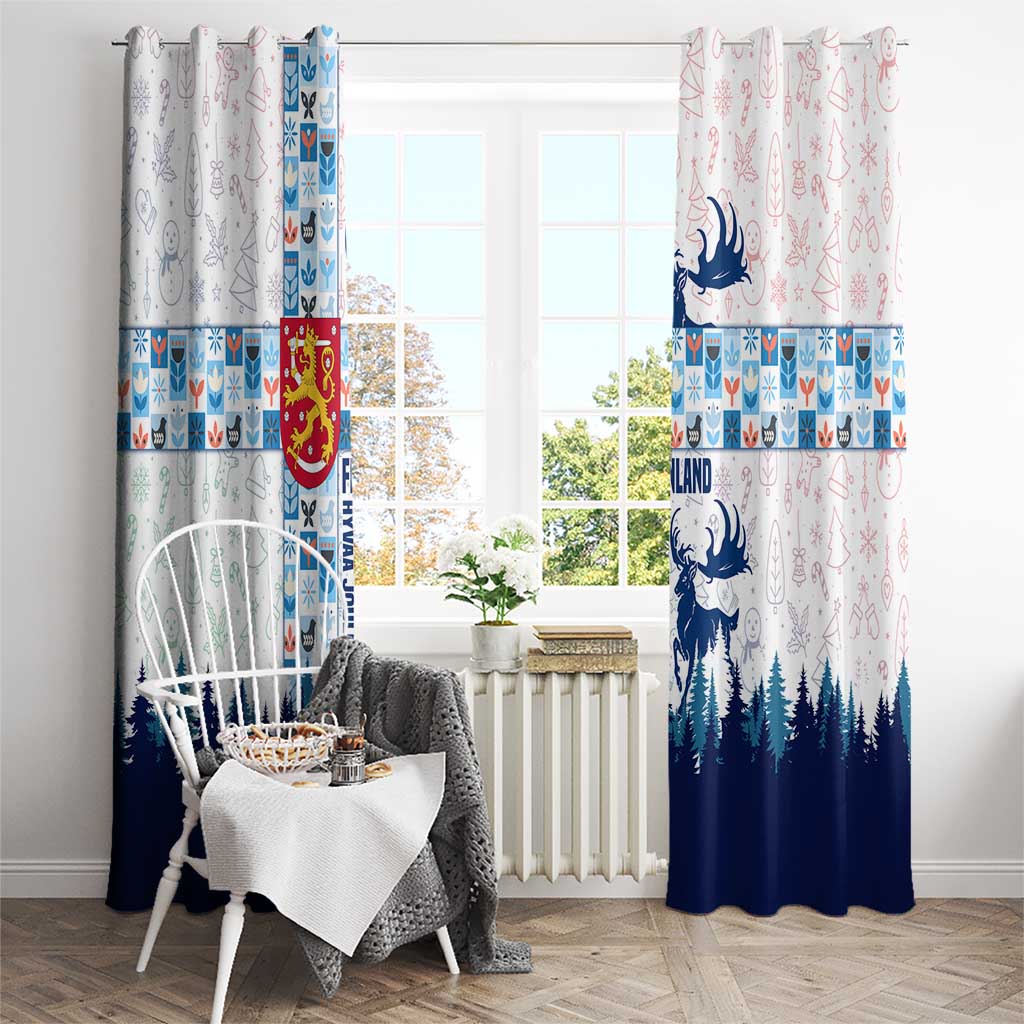 Finland Christmas Window Curtain with Reindeer Forest Crest and Nordic Pattern Design - Wonder Print Shop