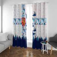 Finland Christmas Window Curtain with Reindeer Forest Crest and Nordic Pattern Design - Wonder Print Shop