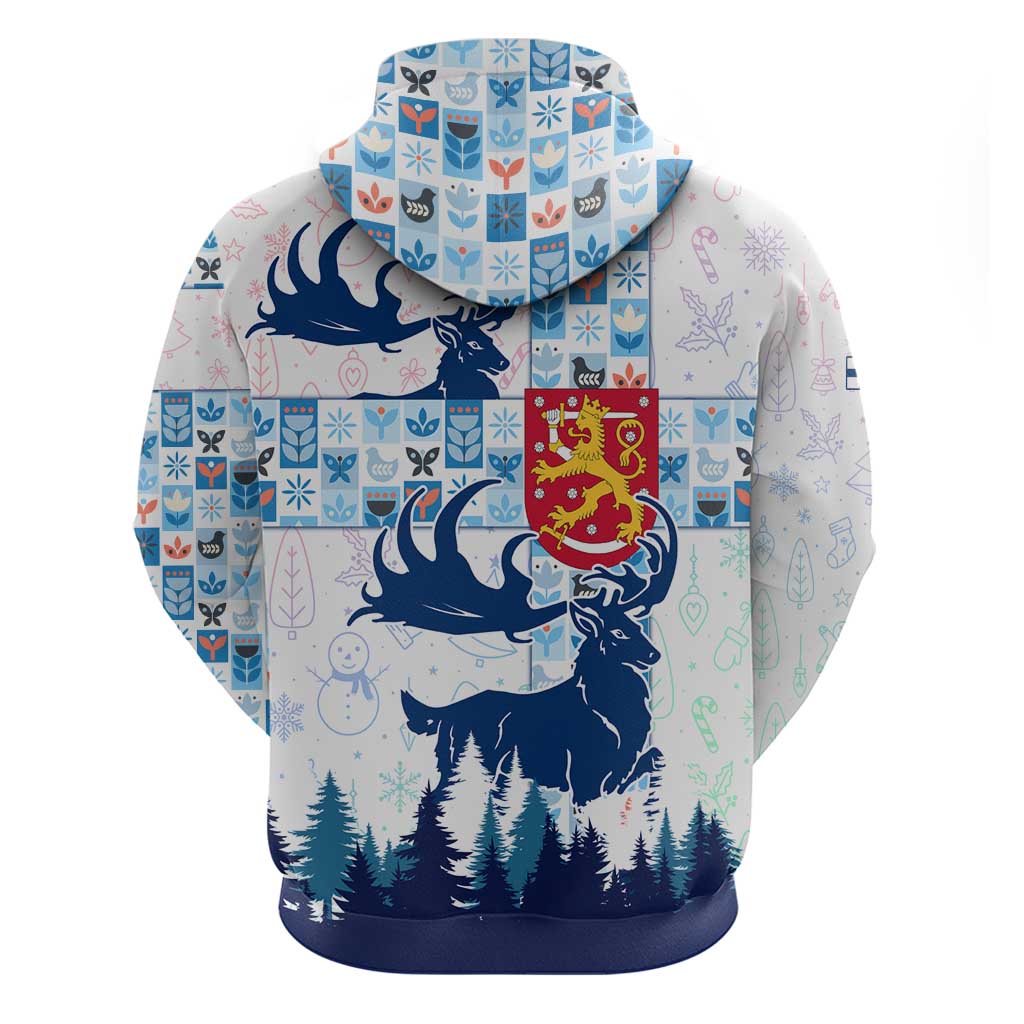 Finland Christmas Zip Hoodie with Reindeer Forest Crest and Nordic Pattern Design - Wonder Print Shop