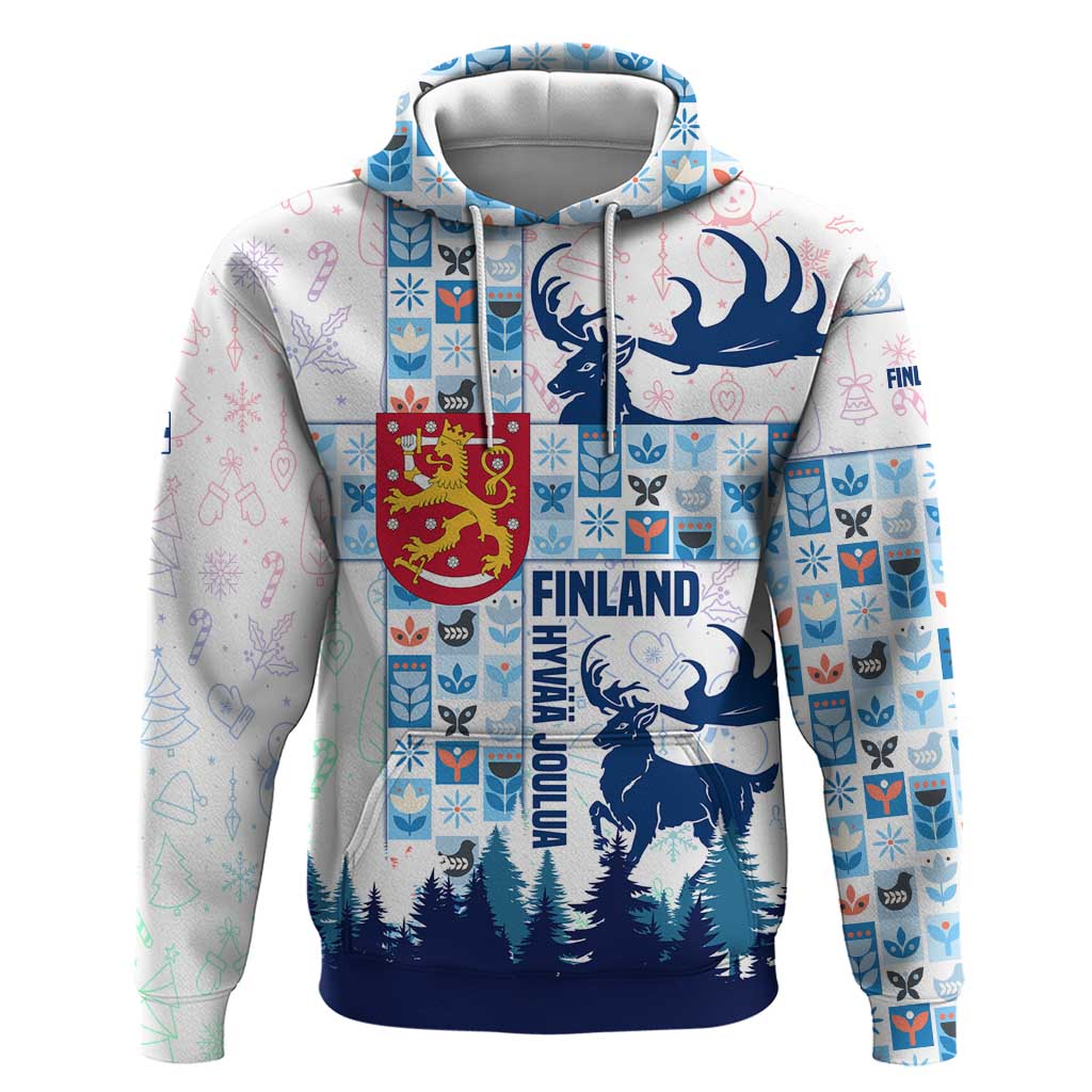 Finland Christmas Zip Hoodie with Reindeer Forest Crest and Nordic Pattern Design - Wonder Print Shop