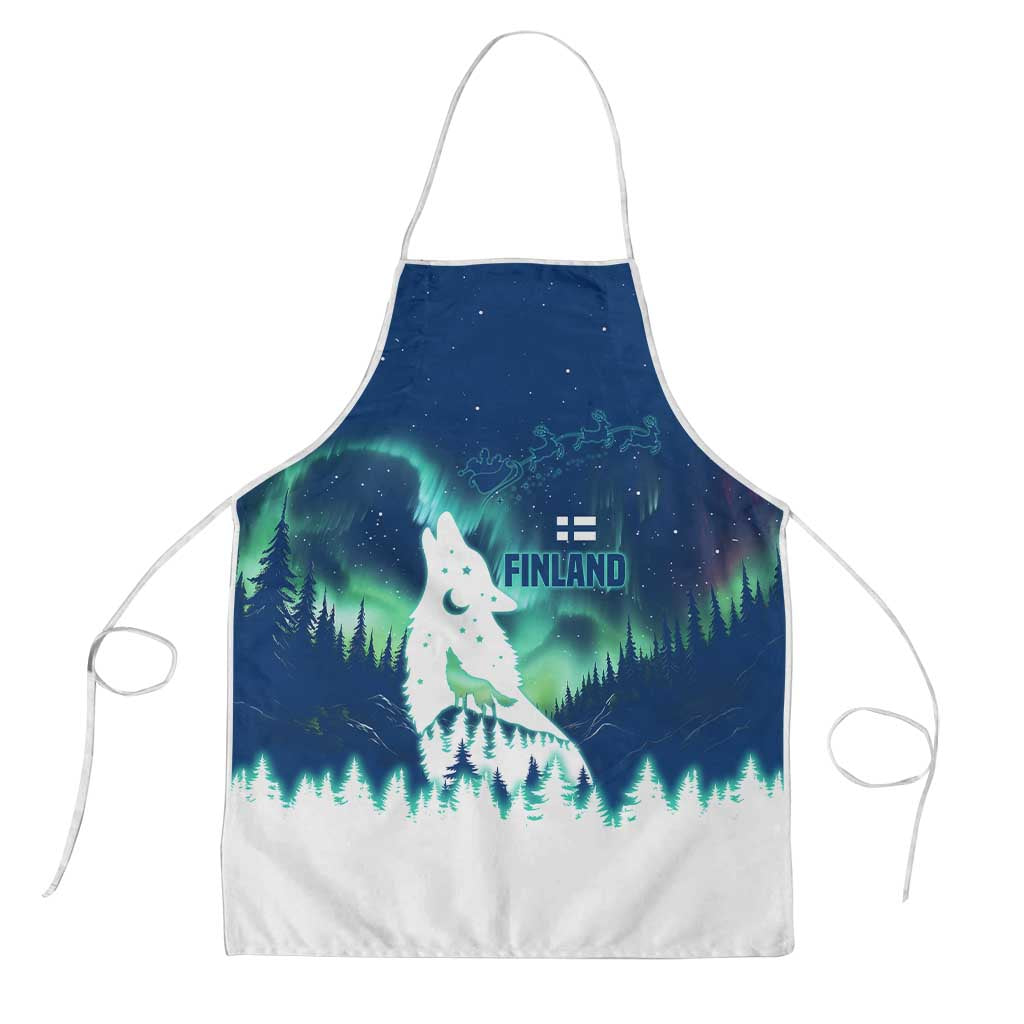 Finland Christmas Apron with Howling Wolf Northern Lights Forest and Snow Design - Wonder Print Shop