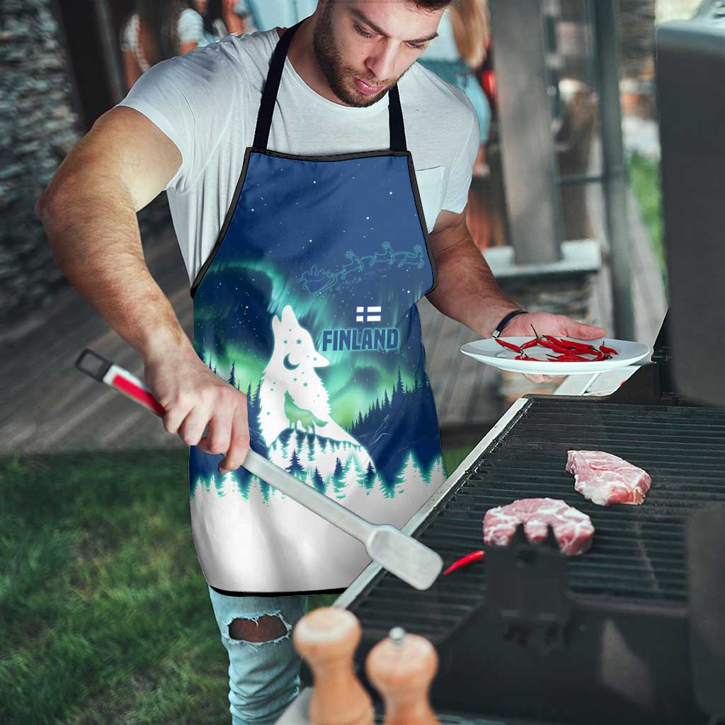 Finland Christmas Apron with Howling Wolf Northern Lights Forest and Snow Design - Wonder Print Shop