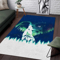 Finland Christmas Area Rug with Howling Wolf Northern Lights Forest and Snow Design - Wonder Print Shop