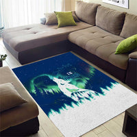 Finland Christmas Area Rug with Howling Wolf Northern Lights Forest and Snow Design - Wonder Print Shop