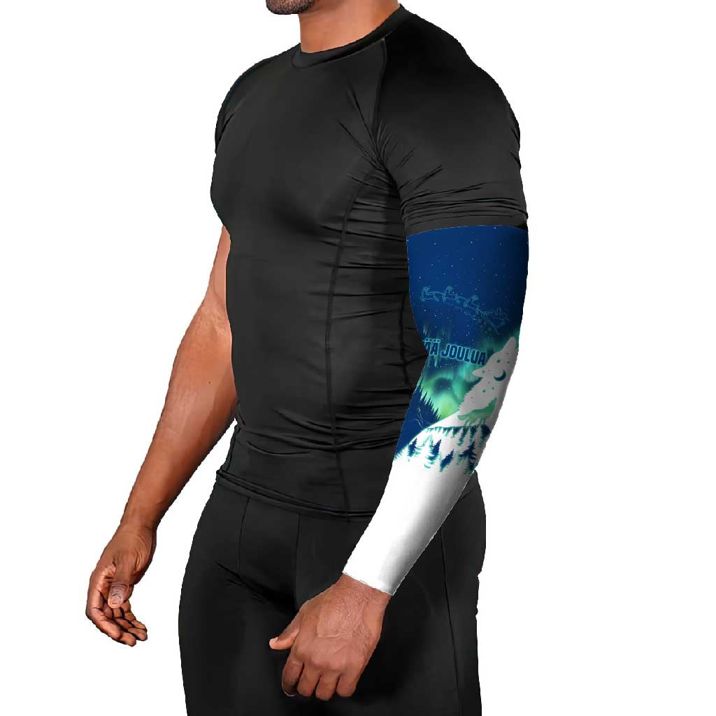 Finland Christmas Arm Sleeves with Howling Wolf Northern Lights Forest and Snow Design - Wonder Print Shop