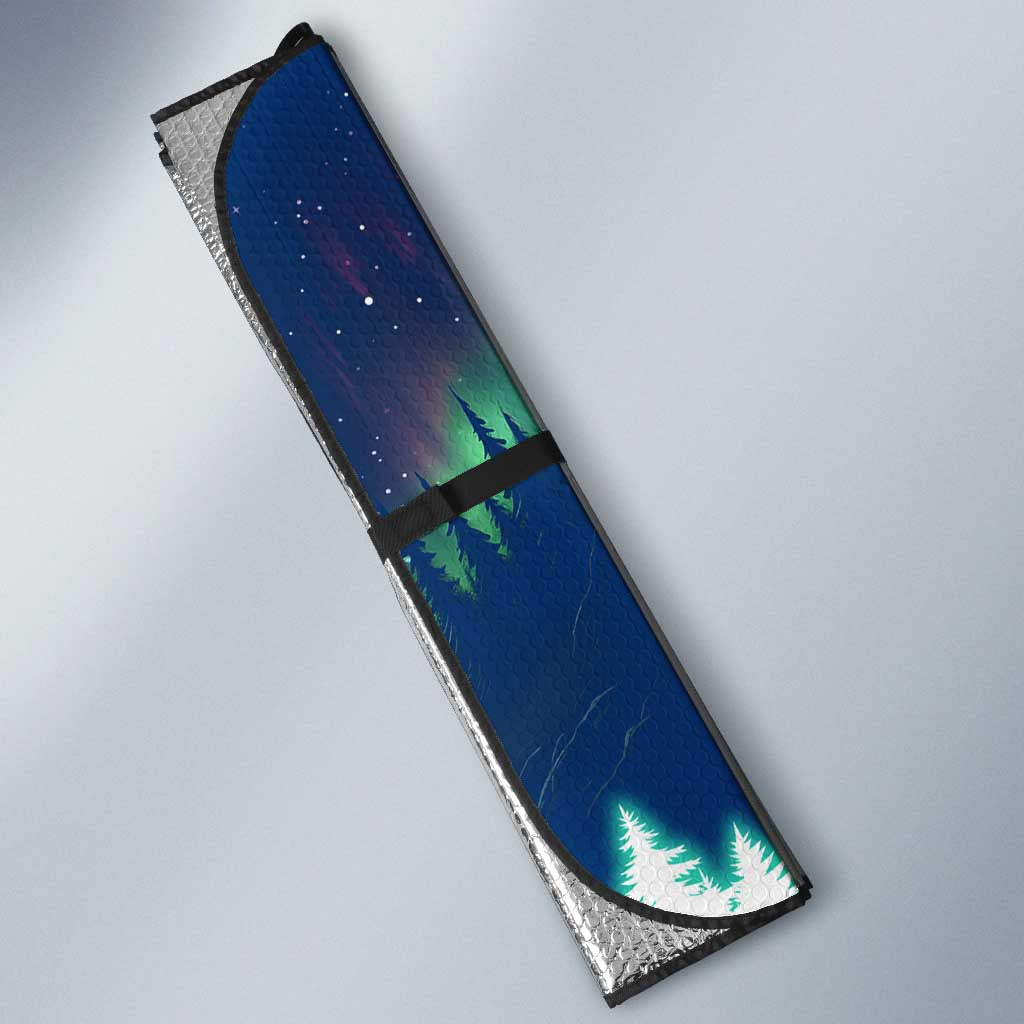Finland Christmas Auto Sun Shade with Howling Wolf Northern Lights Forest and Snow Design - Wonder Print Shop