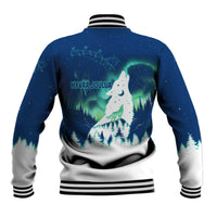 Finland Christmas Baseball Jacket with Howling Wolf Northern Lights Forest and Snow Design - Wonder Print Shop