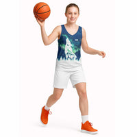 Finland Christmas Basketball Jersey with Howling Wolf Northern Lights Forest and Snow Design - Wonder Print Shop