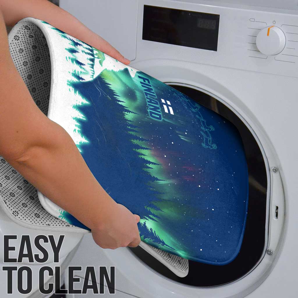 Finland Christmas Bathroom Set with Howling Wolf Northern Lights Forest and Snow Design - Wonder Print Shop