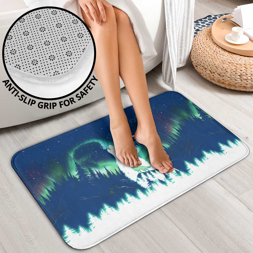 Finland Christmas Bathroom Set with Howling Wolf Northern Lights Forest and Snow Design - Wonder Print Shop