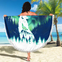 Finland Christmas Beach Blanket with Howling Wolf Northern Lights Forest and Snow Design - Wonder Print Shop