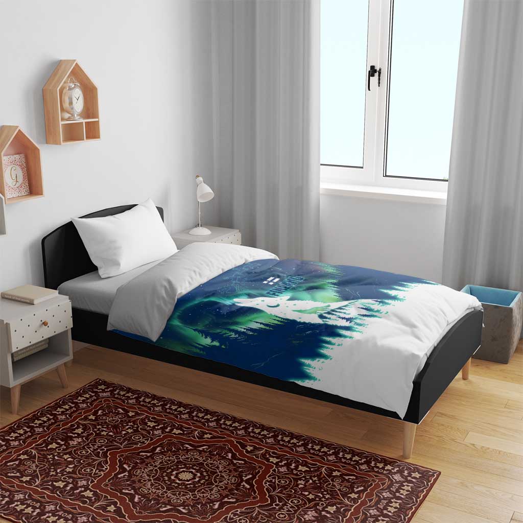 Finland Christmas Bedding Set with Howling Wolf Northern Lights Forest and Snow Design - Wonder Print Shop