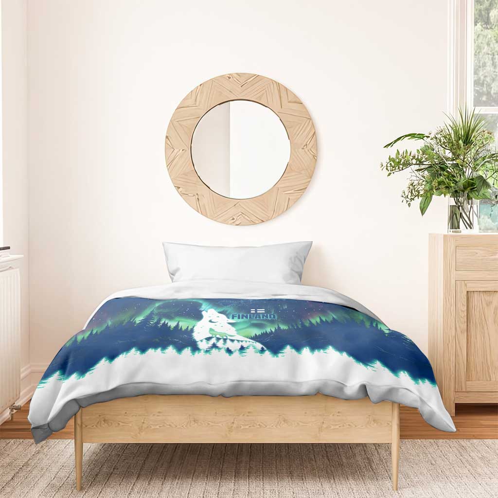 Finland Christmas Bedding Set with Howling Wolf Northern Lights Forest and Snow Design - Wonder Print Shop