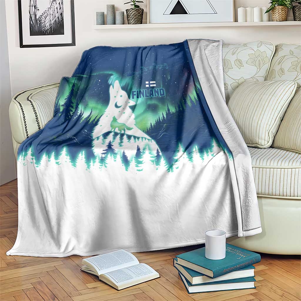Finland Christmas Blanket with Howling Wolf Northern Lights Forest and Snow Design - Wonder Print Shop