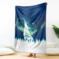 Finland Christmas Blanket with Howling Wolf Northern Lights Forest and Snow Design - Wonder Print Shop