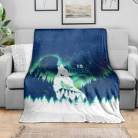 Finland Christmas Blanket with Howling Wolf Northern Lights Forest and Snow Design - Wonder Print Shop