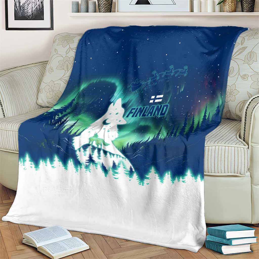 Finland Christmas Blanket with Howling Wolf Northern Lights Forest and Snow Design - Wonder Print Shop