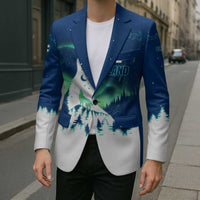 Finland Christmas Blazer with Howling Wolf Northern Lights Forest and Snow Design - Wonder Print Shop