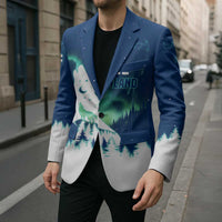 Finland Christmas Blazer with Howling Wolf Northern Lights Forest and Snow Design - Wonder Print Shop
