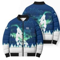 Finland Christmas Bomber Puffer Jacket with Howling Wolf Northern Lights Forest and Snow Design - Wonder Print Shop