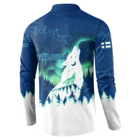 Finland Christmas Button Sweatshirt with Howling Wolf Northern Lights Forest and Snow Design - Wonder Print Shop
