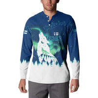 Finland Christmas Button Sweatshirt with Howling Wolf Northern Lights Forest and Snow Design - Wonder Print Shop