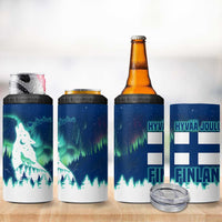 Finland Christmas 4 in 1 Can Cooler Tumbler with Howling Wolf Northern Lights Forest and Snow Design - Wonder Print Shop