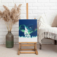 Finland Christmas Canvas Wall Art with Howling Wolf Northern Lights Forest and Snow Design - Wonder Print Shop