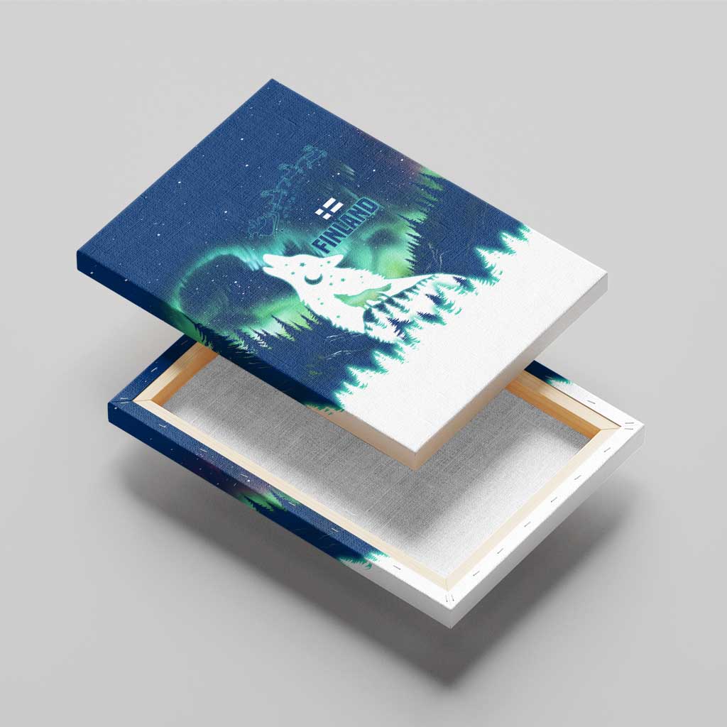 Finland Christmas Canvas Wall Art with Howling Wolf Northern Lights Forest and Snow Design - Wonder Print Shop