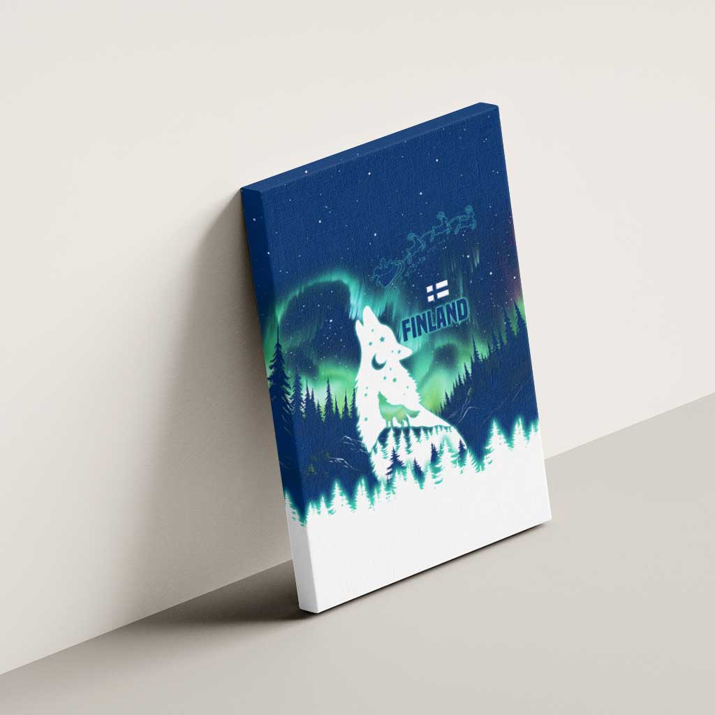 Finland Christmas Canvas Wall Art with Howling Wolf Northern Lights Forest and Snow Design - Wonder Print Shop