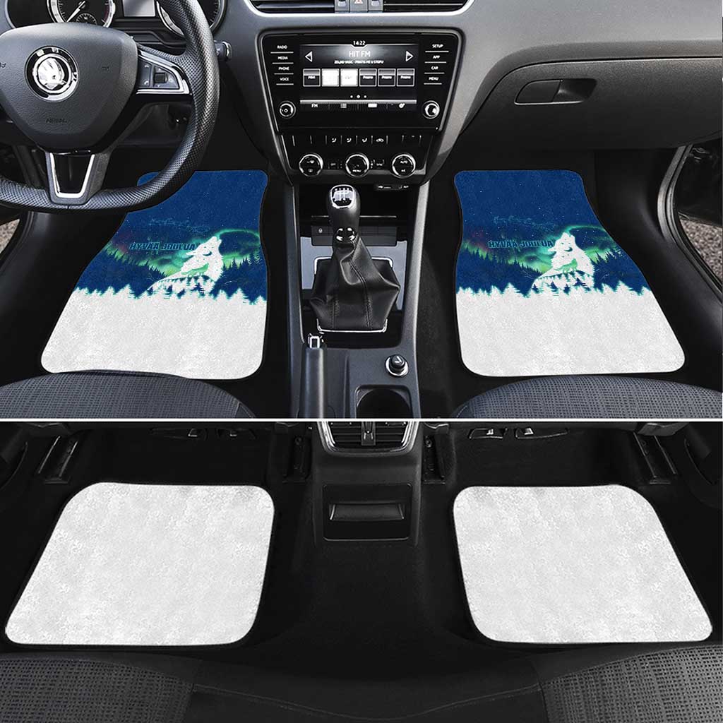 Finland Christmas Car Mats with Howling Wolf Northern Lights Forest and Snow Design - Wonder Print Shop