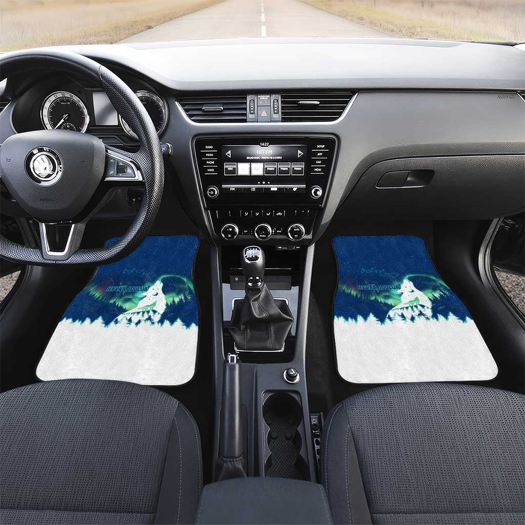 Finland Christmas Car Mats with Howling Wolf Northern Lights Forest and Snow Design - Wonder Print Shop
