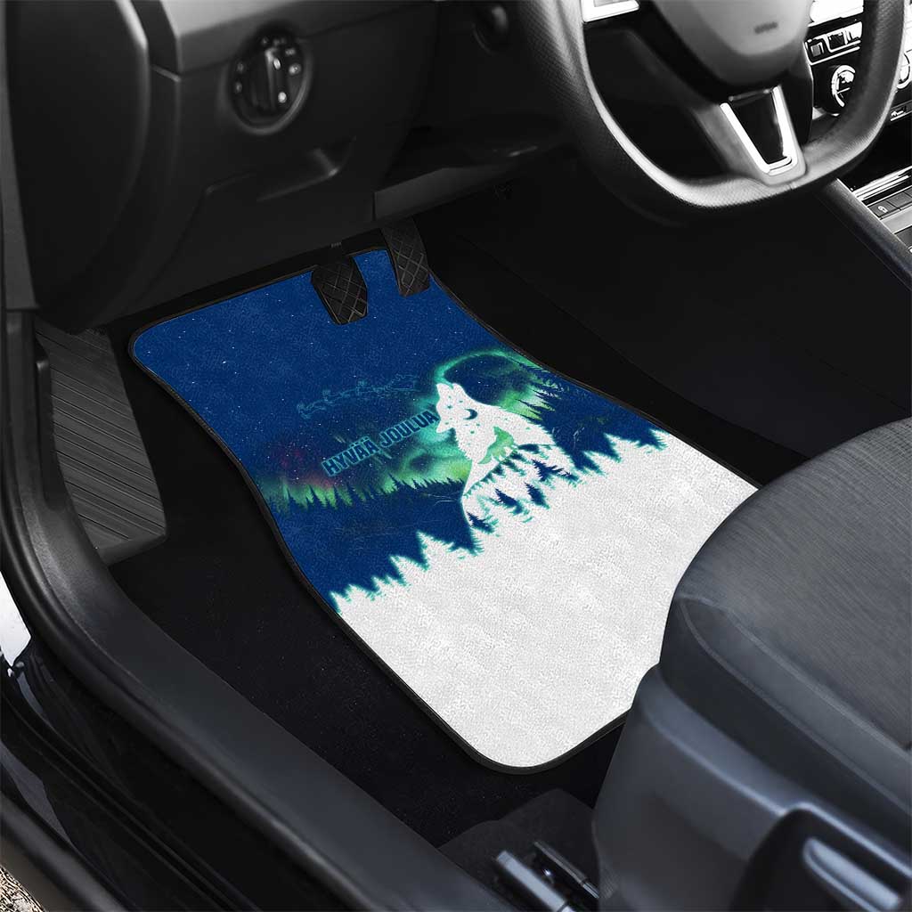 Finland Christmas Car Mats with Howling Wolf Northern Lights Forest and Snow Design - Wonder Print Shop