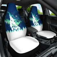 Finland Christmas Car Seat Cover with Howling Wolf Northern Lights Forest and Snow Design - Wonder Print Shop