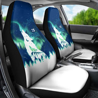Finland Christmas Car Seat Cover with Howling Wolf Northern Lights Forest and Snow Design - Wonder Print Shop