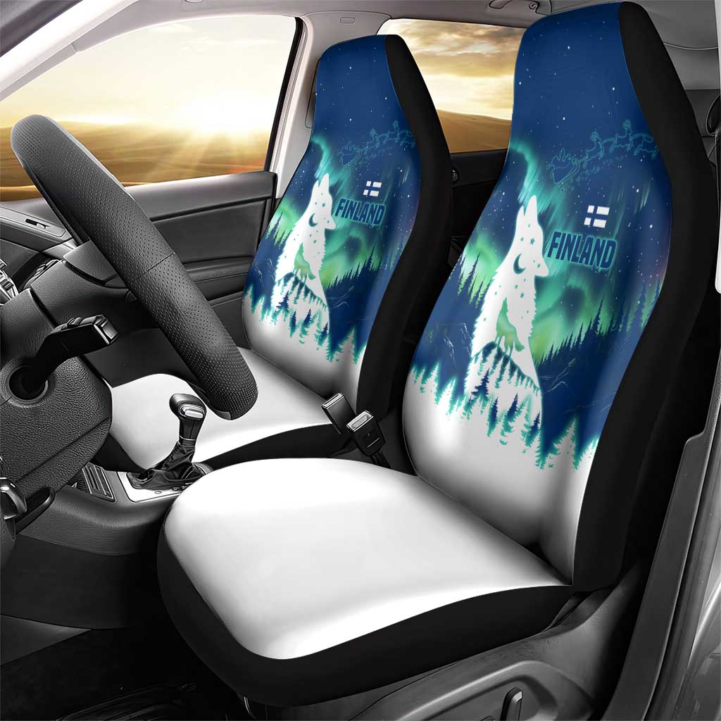 Finland Christmas Car Seat Cover with Howling Wolf Northern Lights Forest and Snow Design - Wonder Print Shop