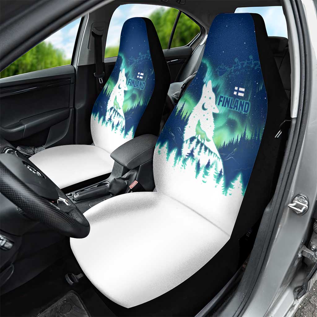 Finland Christmas Car Seat Cover with Howling Wolf Northern Lights Forest and Snow Design - Wonder Print Shop
