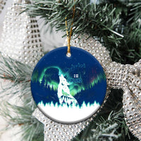 Finland Christmas Ceramic Ornament with Howling Wolf Northern Lights Forest and Snow Design - Wonder Print Shop