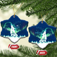 Finland Christmas Ceramic Ornament with Howling Wolf Northern Lights Forest and Snow Design - Wonder Print Shop