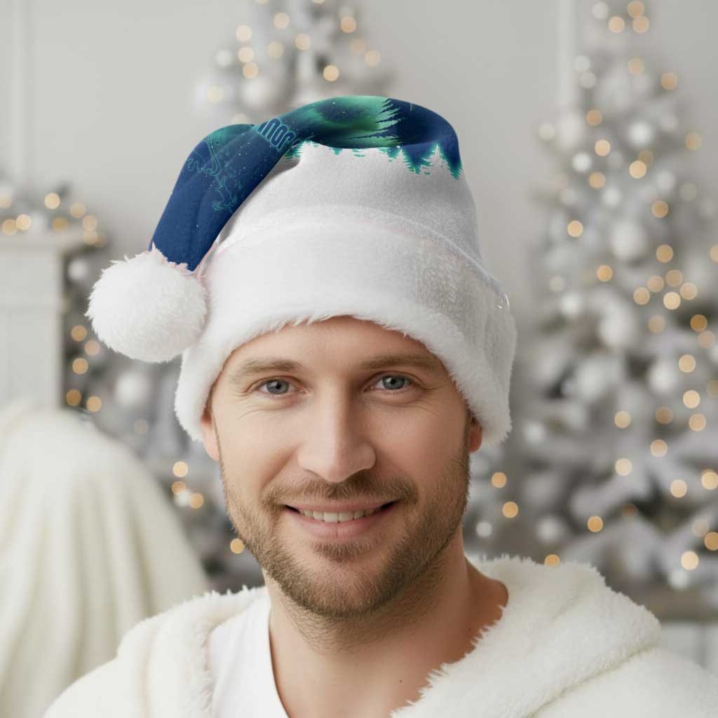 Finland Christmas Santa Hat with Howling Wolf Northern Lights Forest and Snow Design - Wonder Print Shop