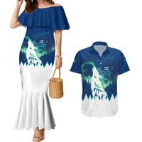 Finland Christmas Couples Matching Mermaid Dress and Hawaiian Shirt with Howling Wolf Northern Lights Forest and Snow Design - Wonder Print Shop