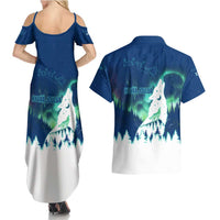 Finland Christmas Couples Matching Summer Maxi Dress and Hawaiian Shirt with Howling Wolf Northern Lights Forest and Snow Design - Wonder Print Shop