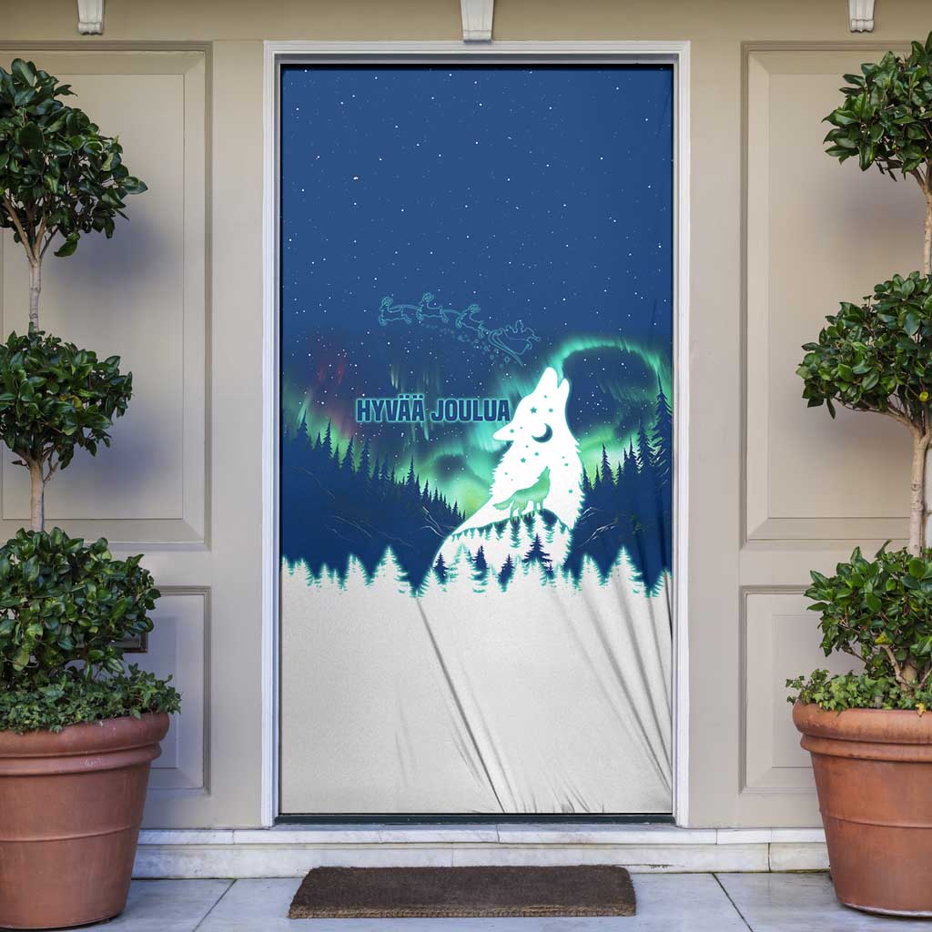 Finland Christmas Door Cover with Howling Wolf Northern Lights Forest and Snow Design - Wonder Print Shop