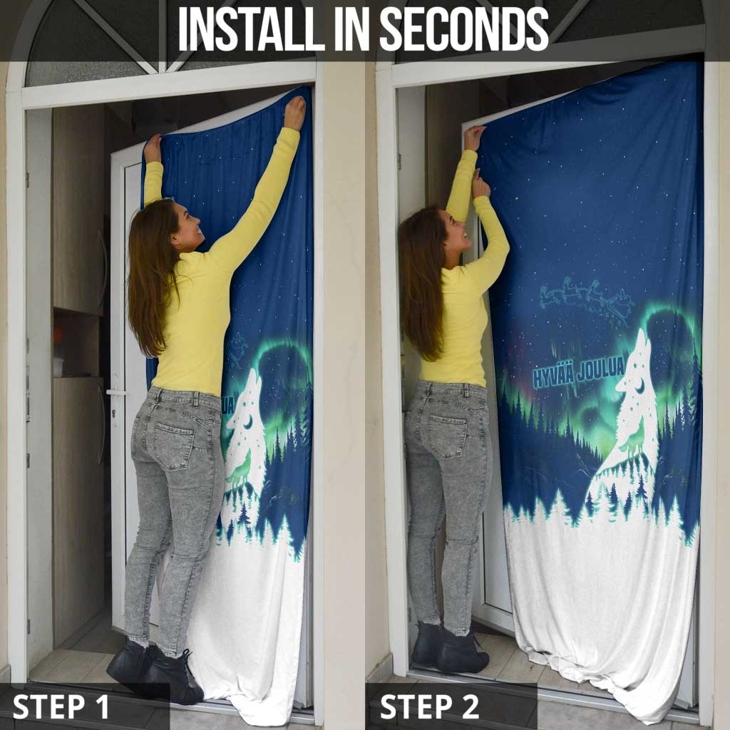 Finland Christmas Door Cover with Howling Wolf Northern Lights Forest and Snow Design - Wonder Print Shop