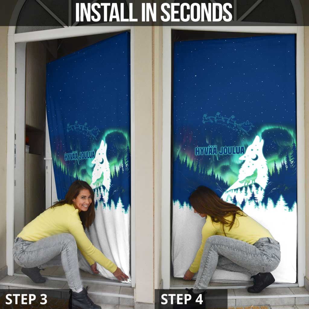 Finland Christmas Door Cover with Howling Wolf Northern Lights Forest and Snow Design - Wonder Print Shop