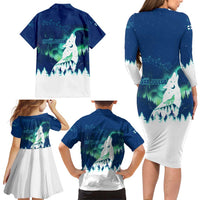 Finland Christmas Family Matching Long Sleeve Bodycon Dress and Hawaiian Shirt with Howling Wolf Northern Lights Forest and Snow Design - Wonder Print Shop