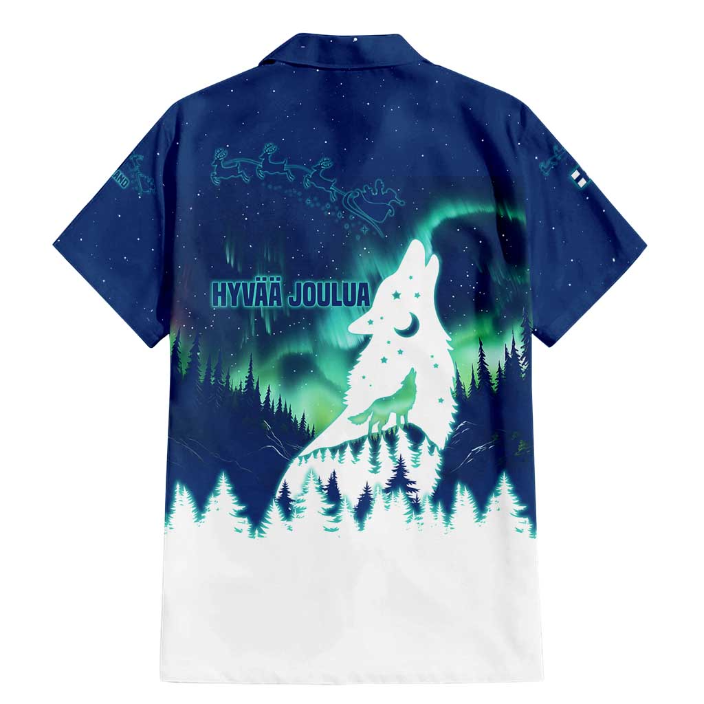 Finland Christmas Family Matching Mermaid Dress and Hawaiian Shirt with Howling Wolf Northern Lights Forest and Snow Design - Wonder Print Shop