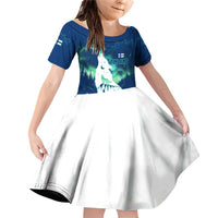 Finland Christmas Family Matching Off Shoulder Short Dress and Hawaiian Shirt with Howling Wolf Northern Lights Forest and Snow Design - Wonder Print Shop