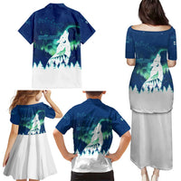 Finland Christmas Family Matching Puletasi and Hawaiian Shirt with Howling Wolf Northern Lights Forest and Snow Design - Wonder Print Shop